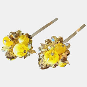 Yellow Floral Hair Pins Vintage Beaded Flowers Wedding Hair Clips Accessories